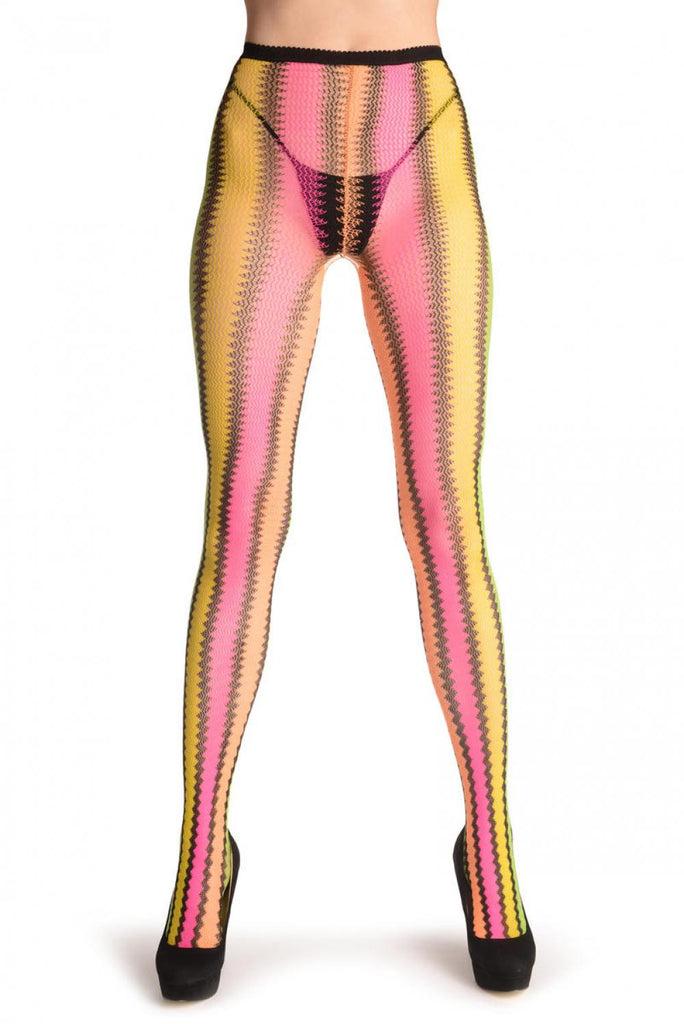 Liss Kiss Multicoloured Neon Stripes Crochet Lace - Tights