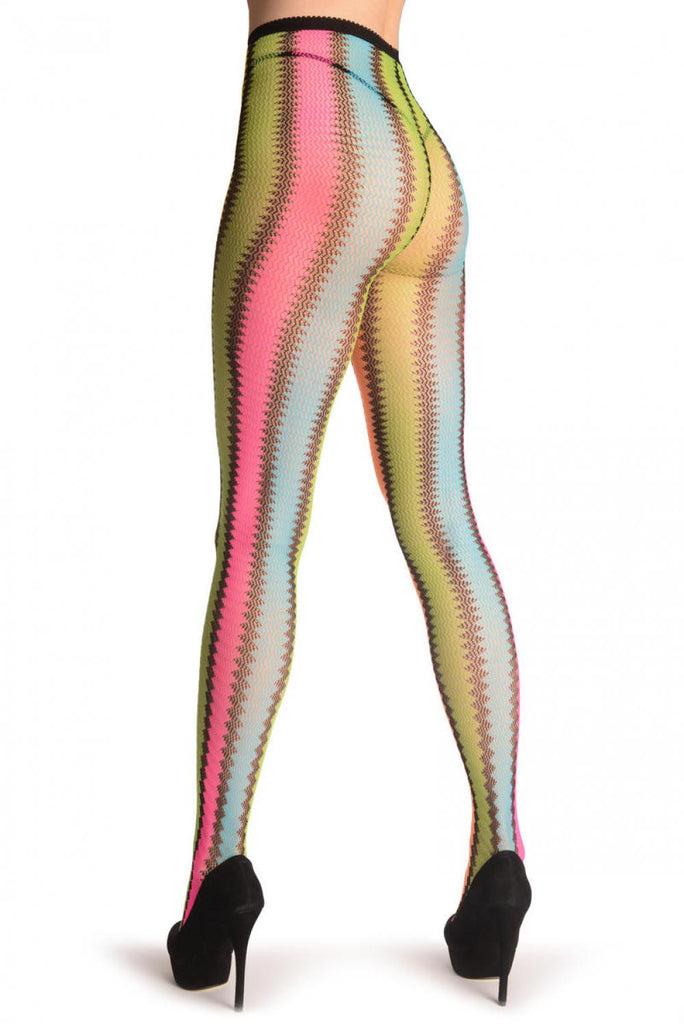 Liss Kiss Multicoloured Neon Stripes Crochet Lace - Tights