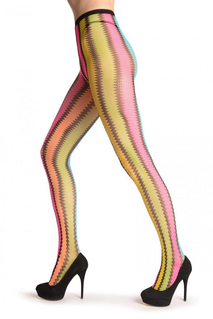 Liss Kiss Multicoloured Neon Stripes Crochet Lace - Tights