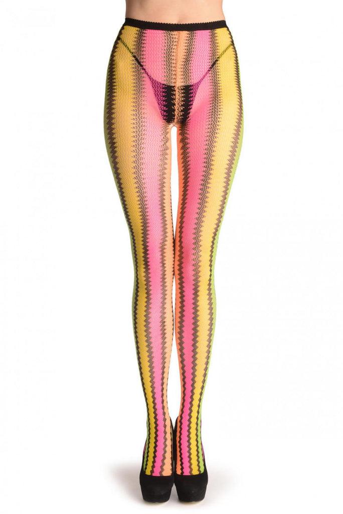 liss kiss Multicoloured Neon Stripes Crochet Lace - Tights