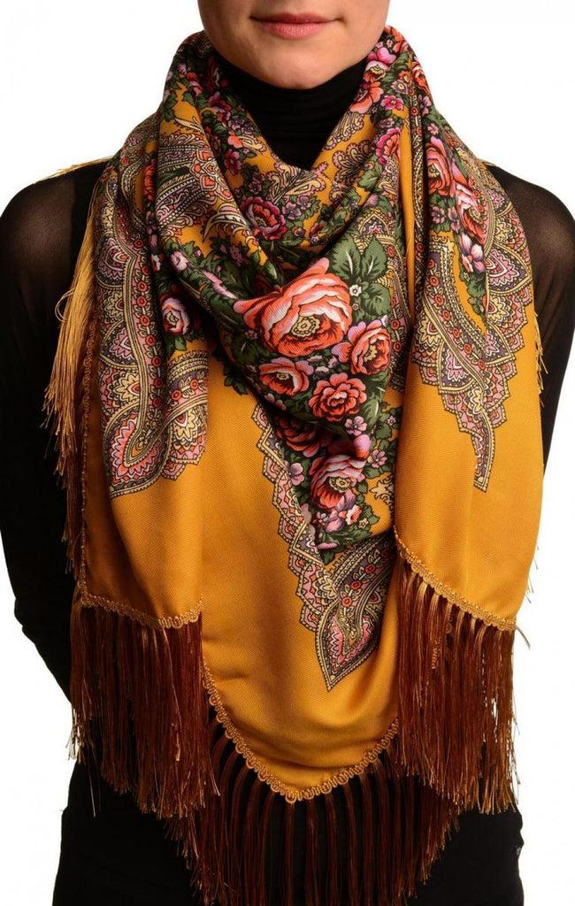 liss kiss Mustard "Plyaski" Slavonic Russian Folk Style Shawl - Scarf