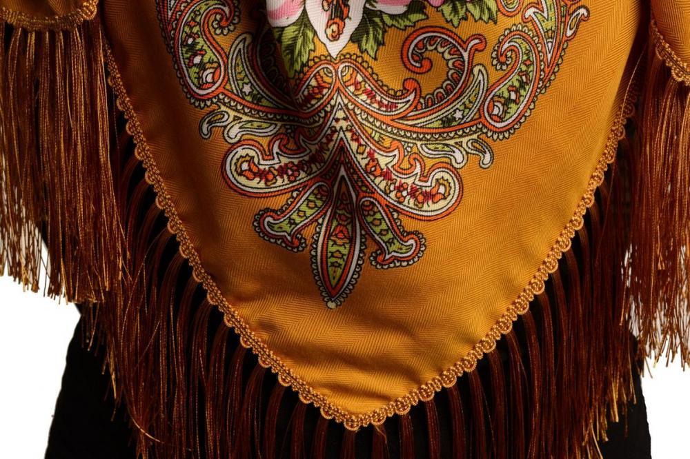 Liss Kiss Mustard "Tzarsky" Slavonic Russian Folk Style Shawl - Scarf