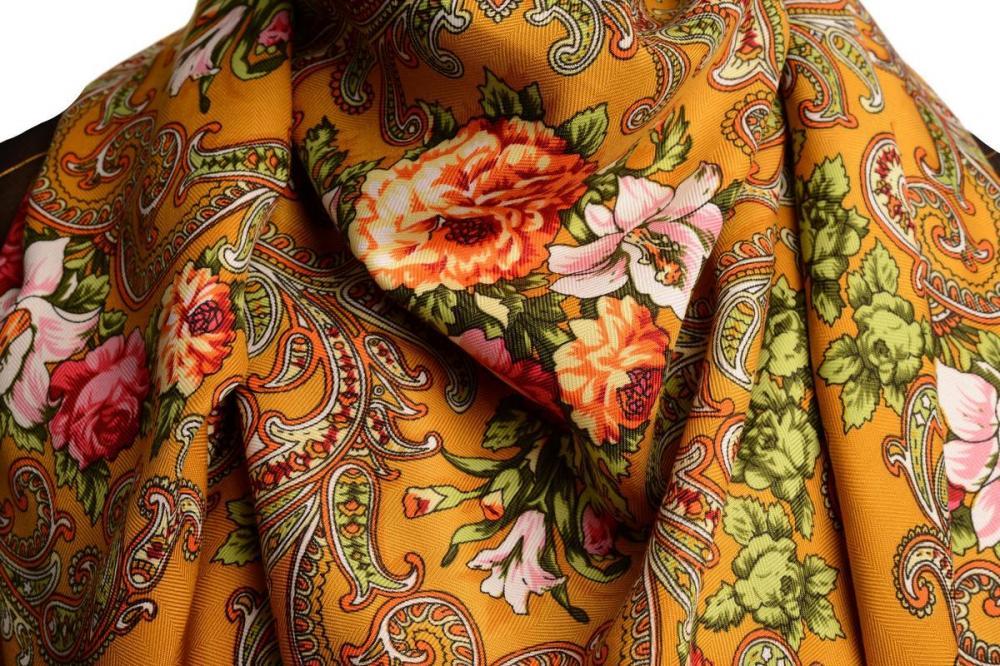 Liss Kiss Mustard "Tzarsky" Slavonic Russian Folk Style Shawl - Scarf