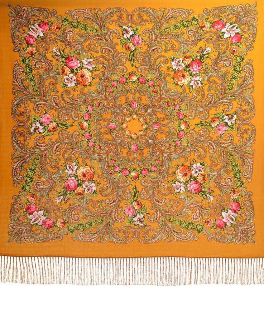 Liss Kiss Mustard "Tzarsky" Slavonic Russian Folk Style Shawl - Scarf