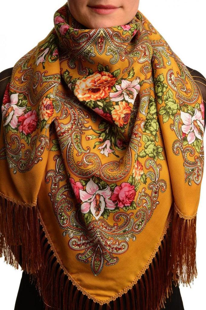 liss kiss Mustard "Tzarsky" Slavonic Russian Folk Style Shawl - Scarf