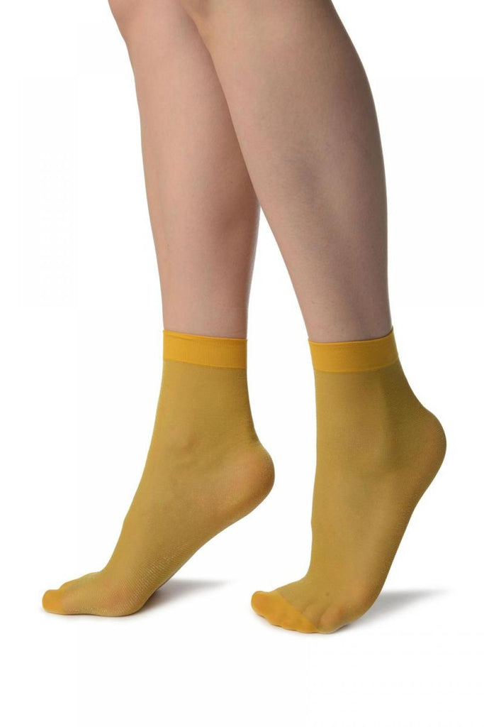 Liss Kiss Musturd Yellow With Fine Lurex Ankle High Socks - Socks