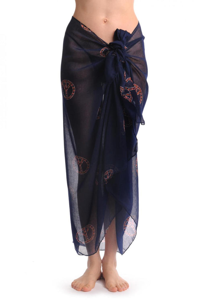 Liss Kiss Navy Blue With Leopard Peace Signs Unisex Scarf & Beach Sarong - Scarf