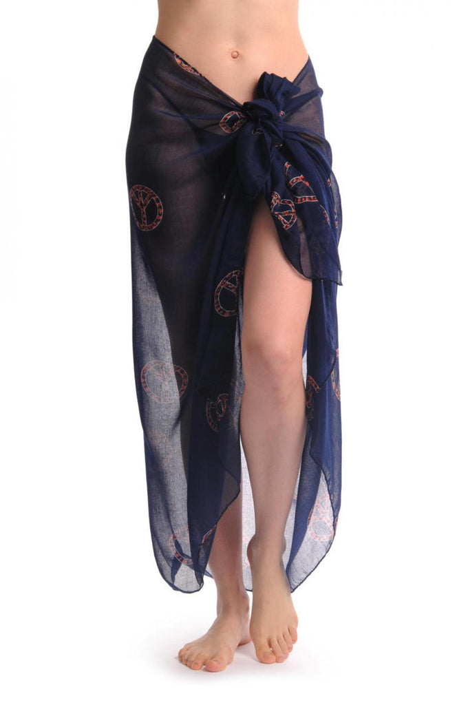 Liss Kiss Navy Blue With Leopard Peace Signs Unisex Scarf & Beach Sarong - Scarf