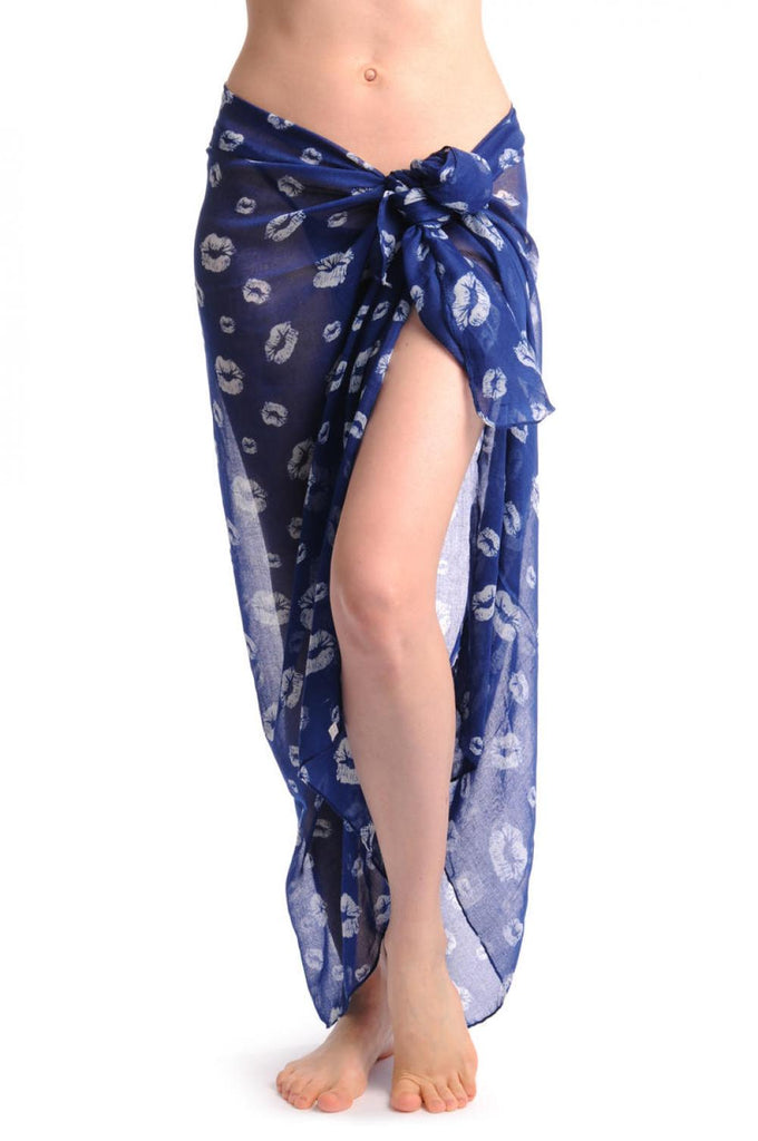 Liss Kiss Navy Blue With Sky Blue Lips Unisex Scarf & Beach Sarong - Scarf