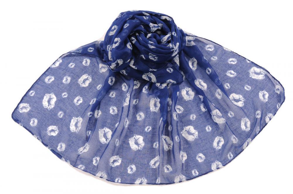 Liss Kiss Navy Blue With Sky Blue Lips Unisex Scarf & Beach Sarong - Scarf