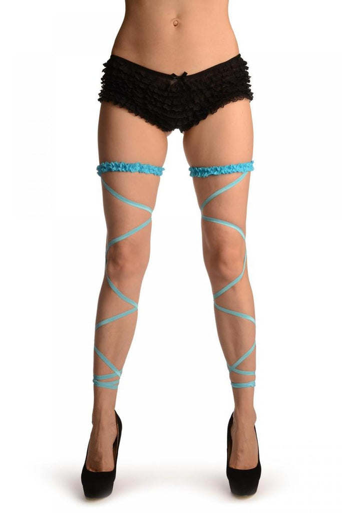 liss kiss Neon Blue Elasticated Ribbon Leg Wrap & Lace Garter - Leg Warmers