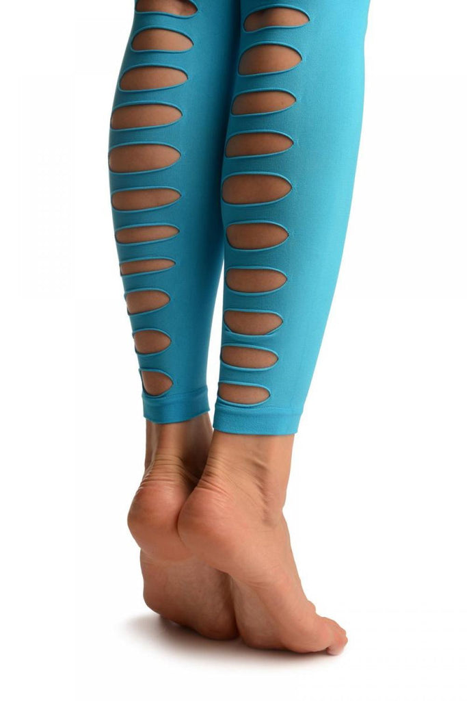 Liss Kiss Neon Blue With Large Key Holes Back Seam Footless - Tights Footless