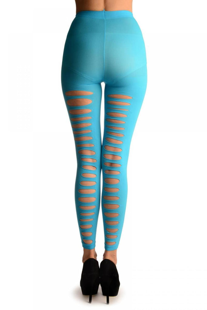 Liss Kiss Neon Blue With Large Key Holes Back Seam Footless - Tights Footless