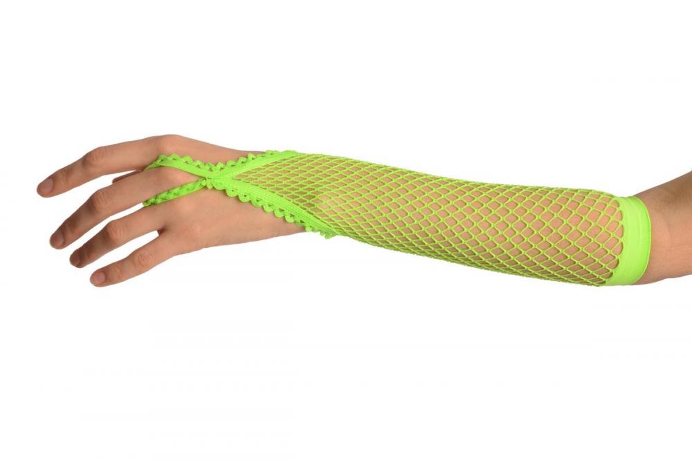 Liss Kiss Neon Green Finger Loop Fishnet Party Gloves - Gloves