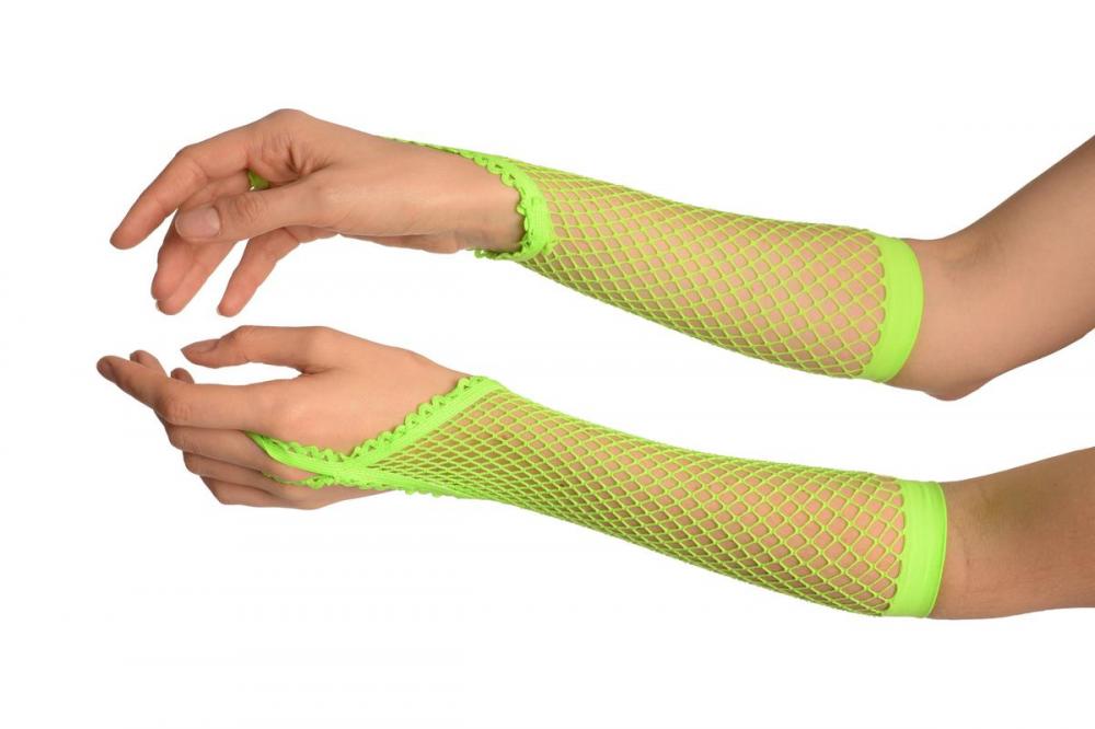 liss kiss Neon Green Finger Loop Fishnet Party Gloves - Gloves
