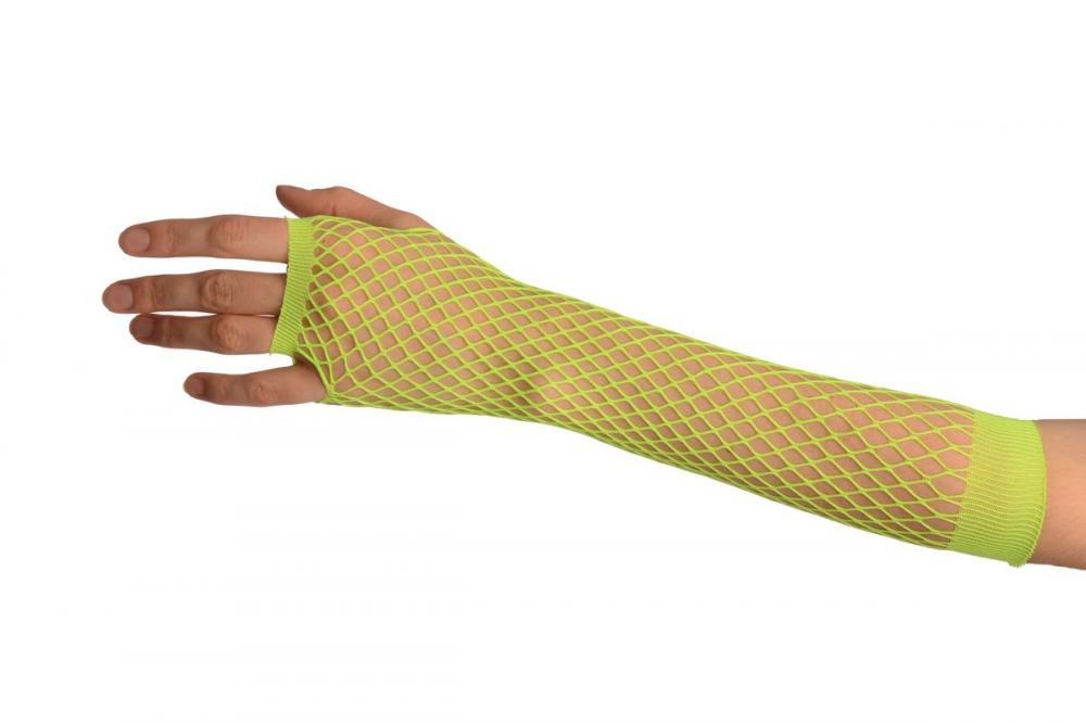 Liss Kiss Neon Green Fishnet Fingerless Party Gloves - Gloves