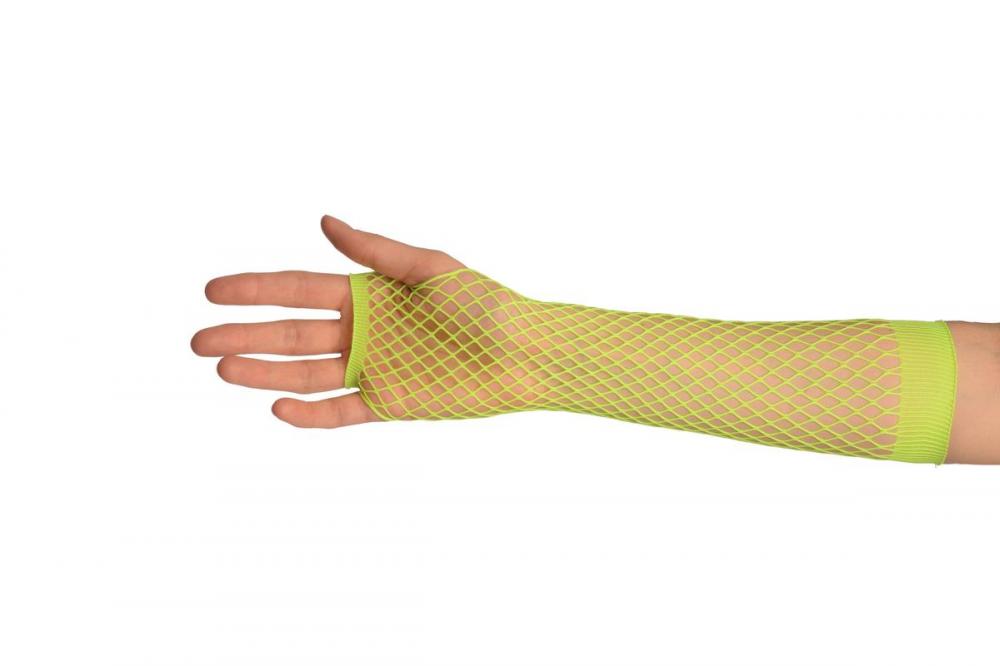 Liss Kiss Neon Green Fishnet Fingerless Party Gloves - Gloves
