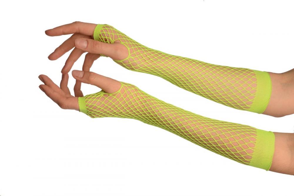 liss kiss Neon Green Fishnet Fingerless Party Gloves - Gloves