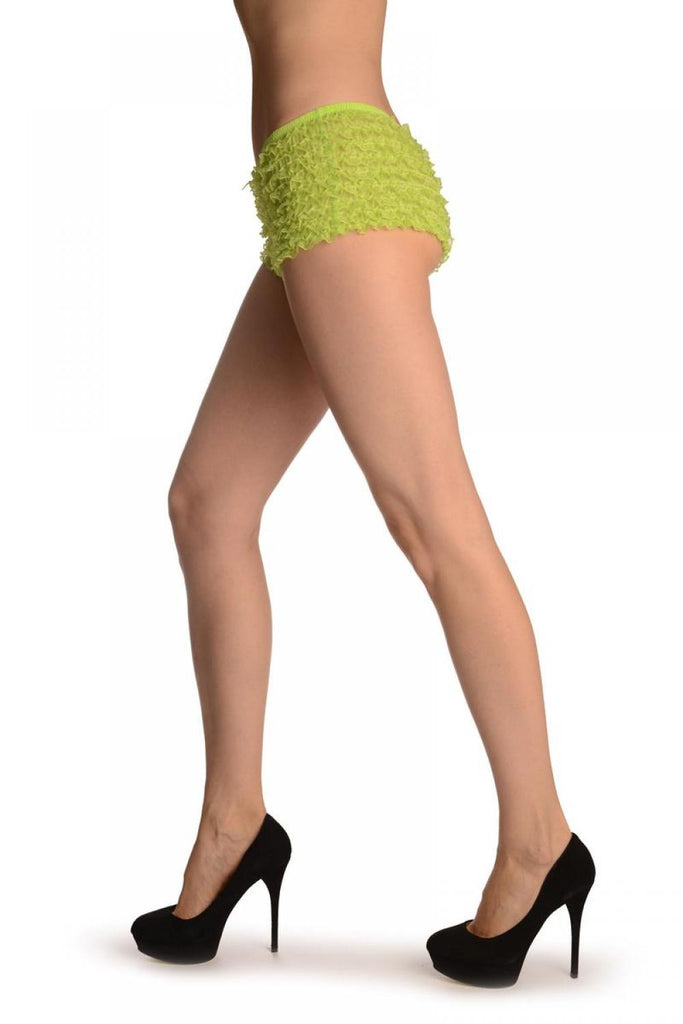 Liss Kiss Neon Green Multi Layers Women Frilly Ruffle Lace Panty Shorts - Shorts