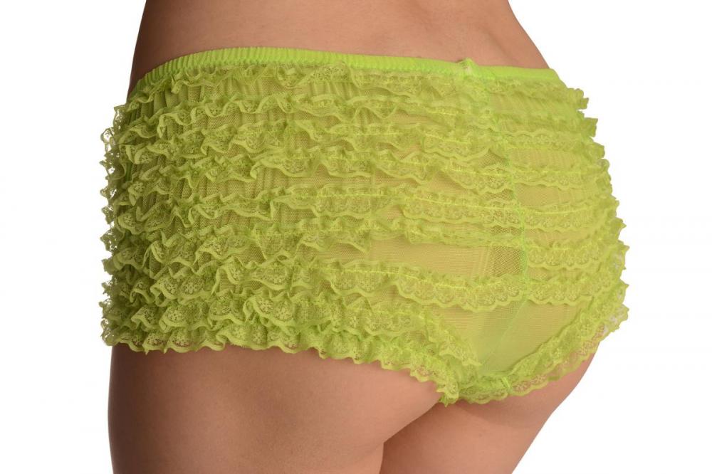 Liss Kiss Neon Green Multi Layers Women Frilly Ruffle Lace Panty Shorts - Shorts