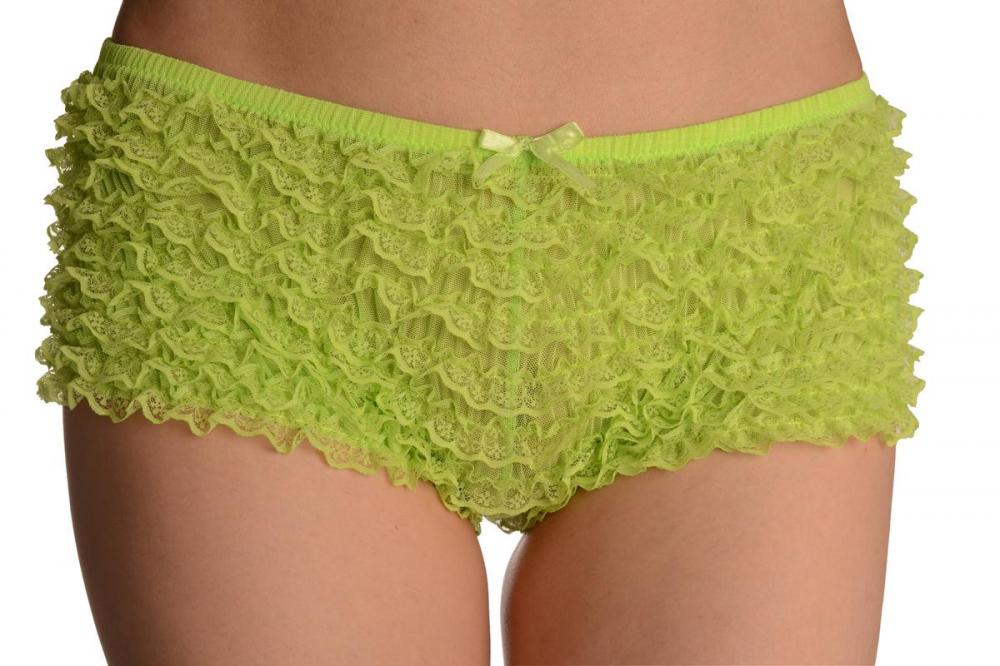 liss kiss Neon Green Multi Layers Women Frilly Ruffle Lace Panty Shorts - Shorts