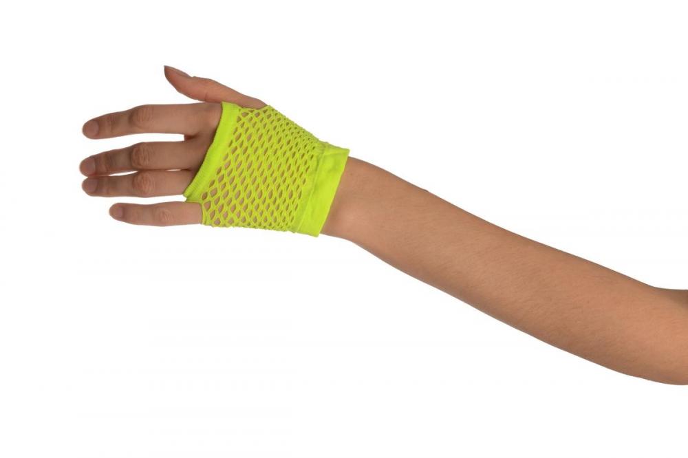 Liss Kiss Neon Green Short Fishnet Fingerless Party Gloves - Gloves