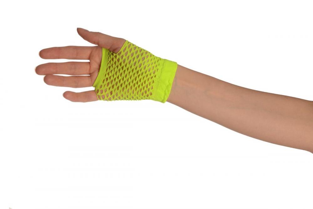 Liss Kiss Neon Green Short Fishnet Fingerless Party Gloves - Gloves