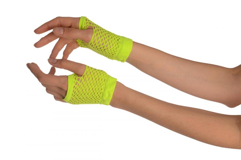 liss kiss Neon Green Short Fishnet Fingerless Party Gloves - Gloves