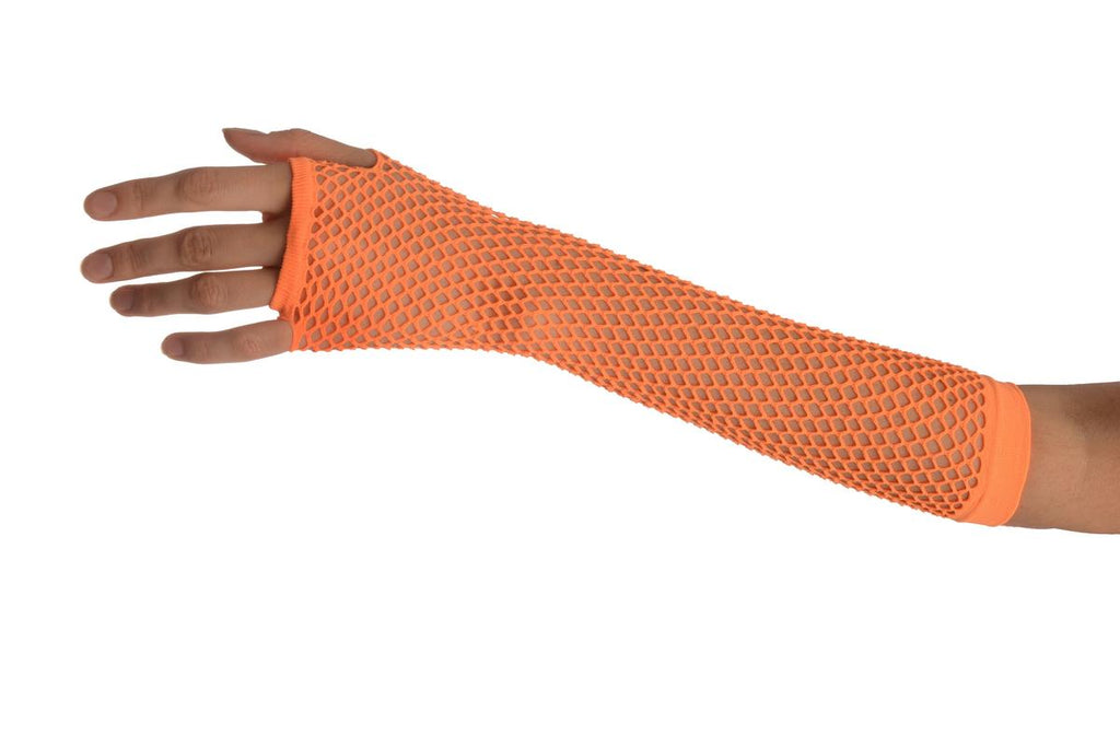 liss kiss Neon Orange Fishnet Fingerless Party Gloves - Gloves