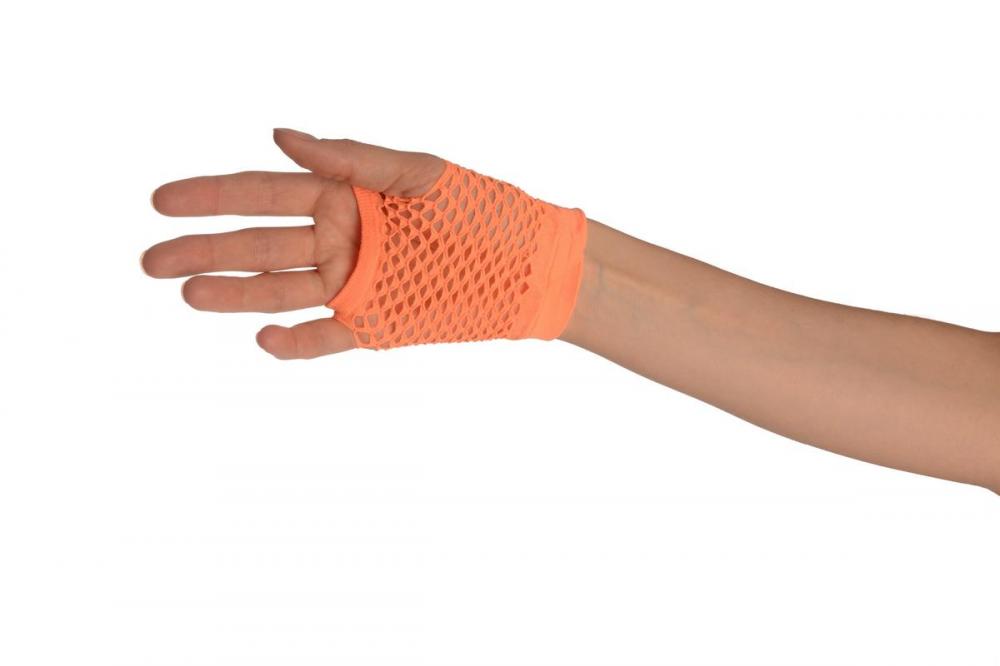 Liss Kiss Neon Orange Fishnet Fingerless Party Gloves - Gloves