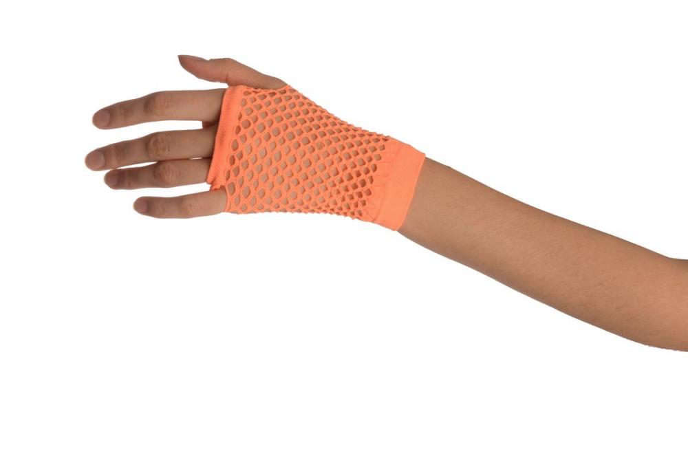Liss Kiss Neon Orange Fishnet Fingerless Party Gloves - Gloves