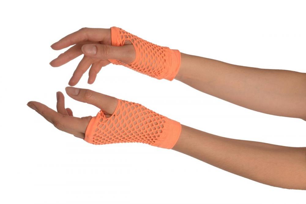 liss kiss Neon Orange Fishnet Fingerless Party Gloves - Gloves