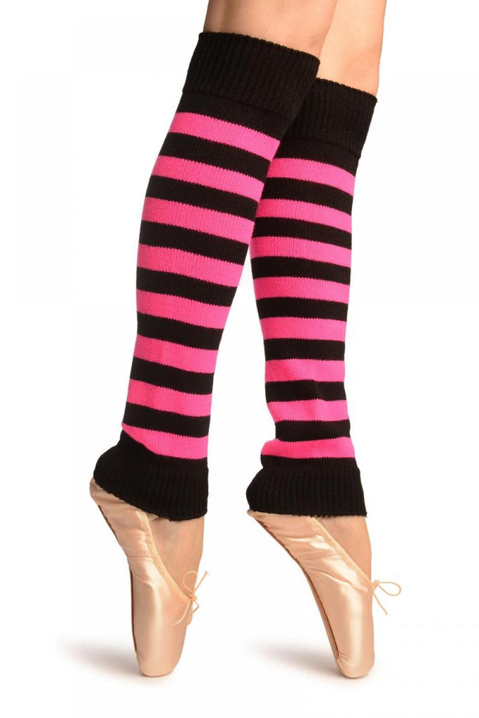 Liss Kiss Neon Pink & Black Stripes Dance/Ballet Leg Warmers - Leg Warmers