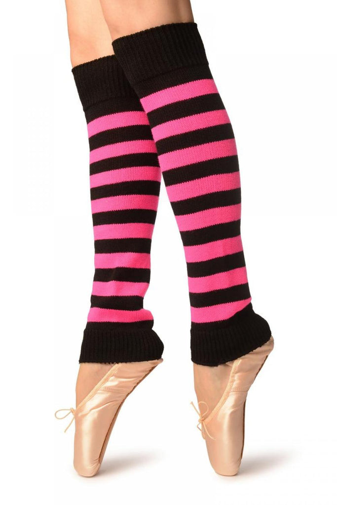 Liss Kiss Neon Pink & Black Stripes Dance/Ballet Leg Warmers - Leg Warmers