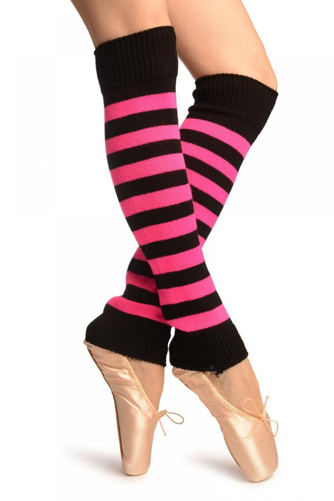 liss kiss Neon Pink & Black Stripes Dance/Ballet Leg Warmers - Leg Warmers