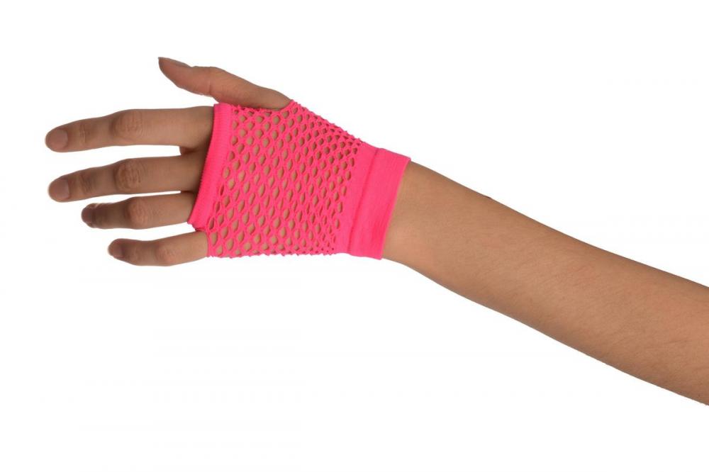 Liss Kiss Neon Pink Fishnet Fingerless Party Gloves - Gloves