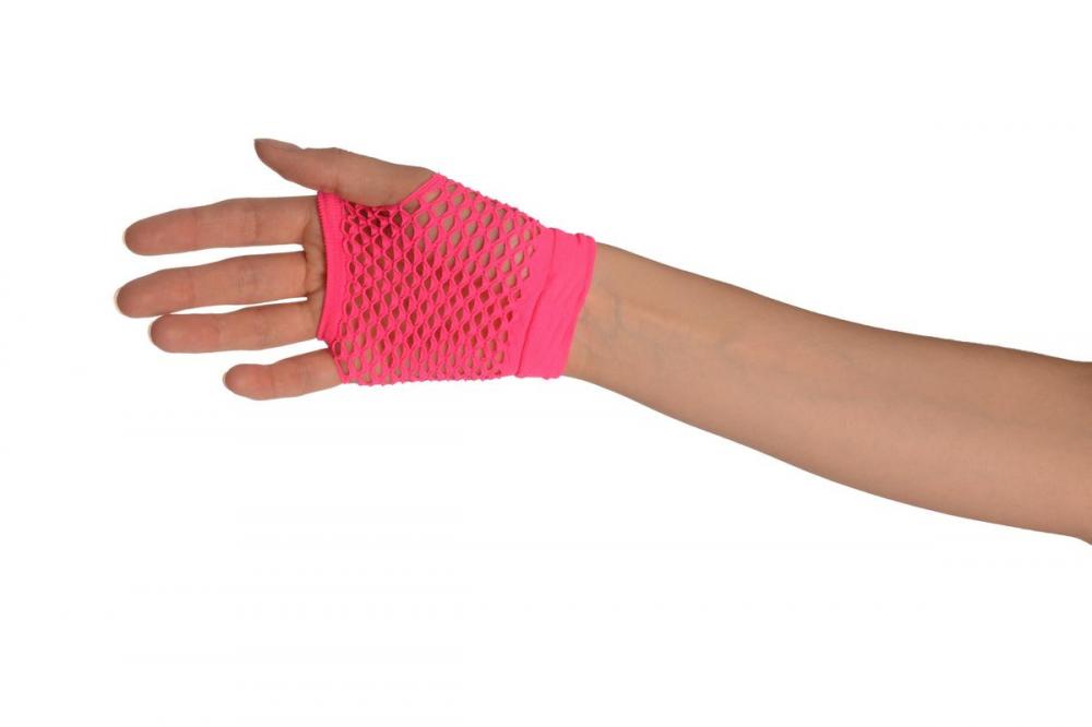 Liss Kiss Neon Pink Fishnet Fingerless Party Gloves - Gloves