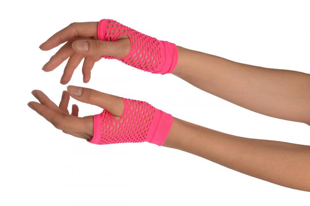 liss kiss Neon Pink Fishnet Fingerless Party Gloves - Gloves