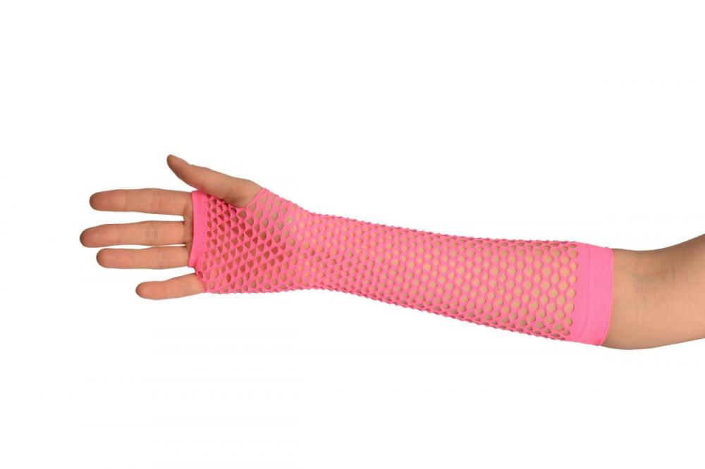 Liss Kiss Neon Pink Fishnet Mesh Net Fingerless Party Gloves - Gloves