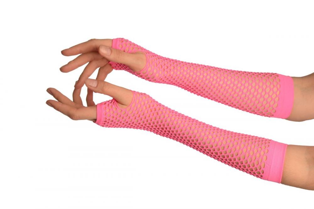 liss kiss Neon Pink Fishnet Mesh Net Fingerless Party Gloves - Gloves