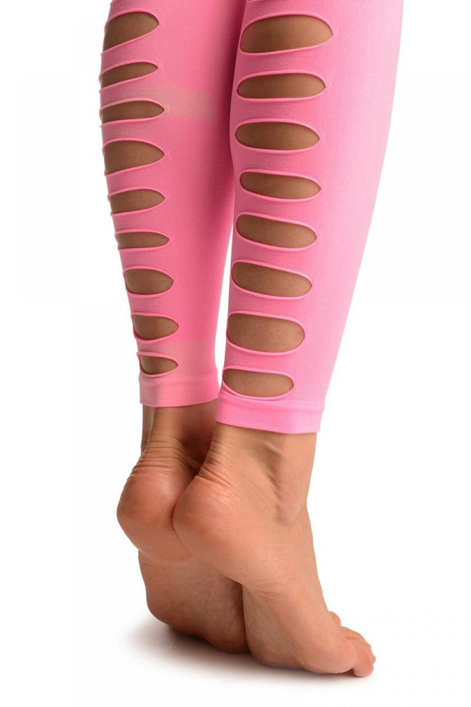 Liss Kiss Neon Pink With Large Key Holes Back Seam Footless - Tights Footless