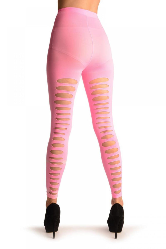 Liss Kiss Neon Pink With Large Key Holes Back Seam Footless - Tights Footless