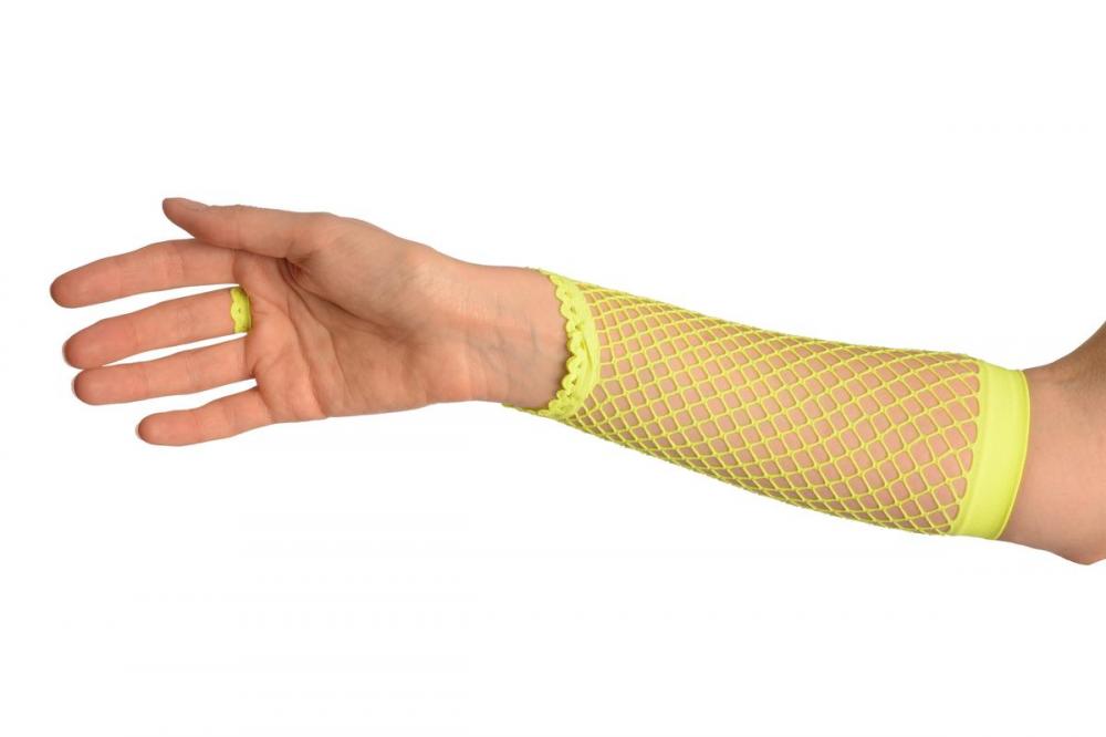 Liss Kiss Neon Yellow Finger Loop Fishnet Party Gloves - Gloves