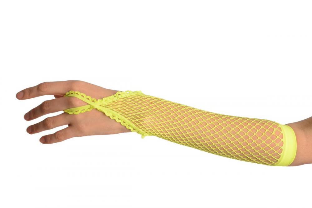 Liss Kiss Neon Yellow Finger Loop Fishnet Party Gloves - Gloves