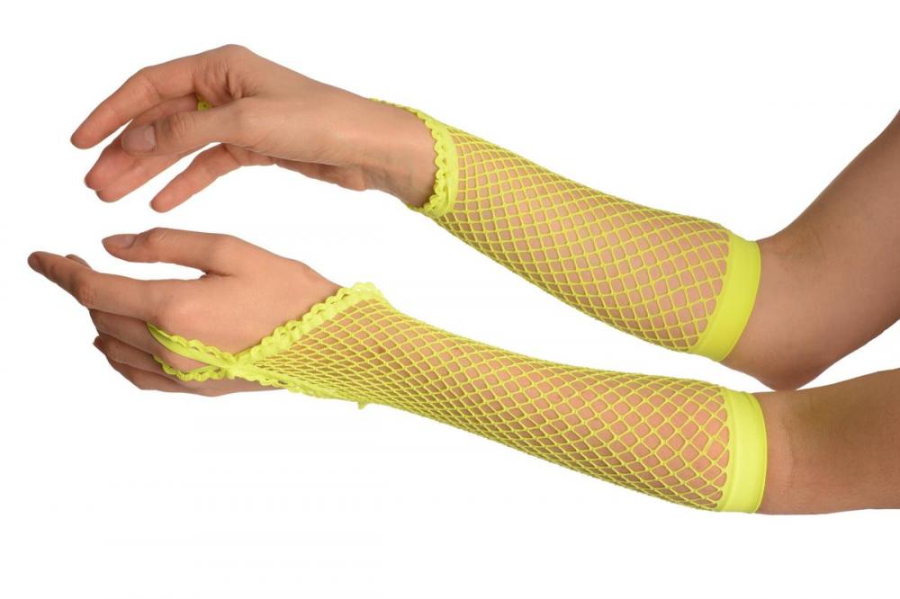 liss kiss Neon Yellow Finger Loop Fishnet Party Gloves - Gloves