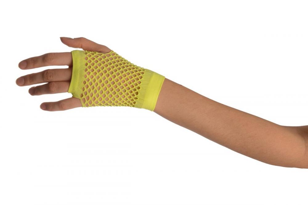 Liss Kiss Neon Yellow Short Fishnet Fingerless Party Gloves - Gloves