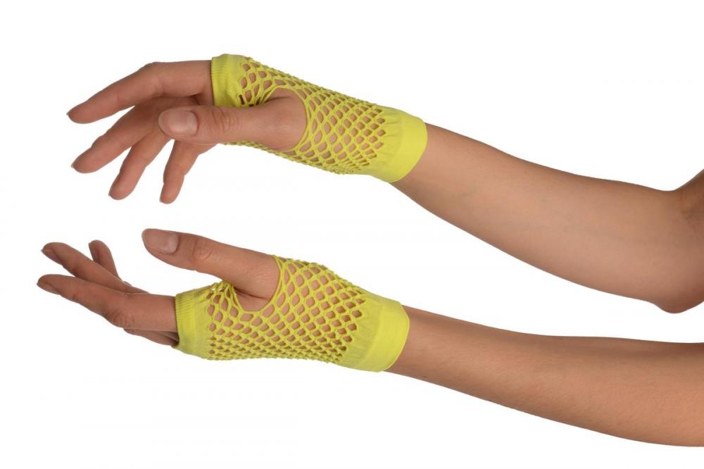 liss kiss Neon Yellow Short Fishnet Fingerless Party Gloves - Gloves