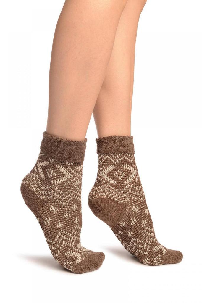 liss kiss Nordic Style On Brown Cashmere Ankle High Socks - Socks