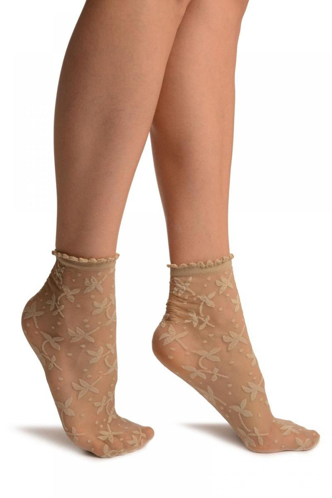 liss kiss Nude Flowers Ankle High Socks With Comfort Top - Socks
