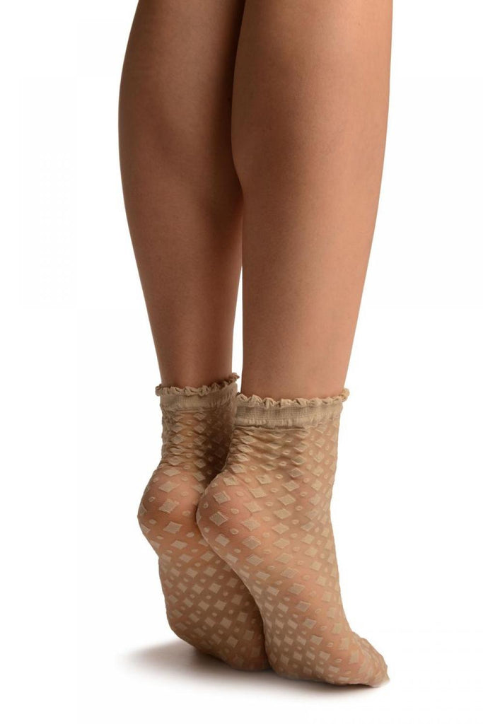 Liss Kiss Nude Rhomb & Dots Ankle High Socks With Comfort Top - Socks